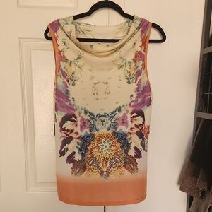 Etro Milano Paisley Floral 100% Silk Cowl Neck Top Size 46